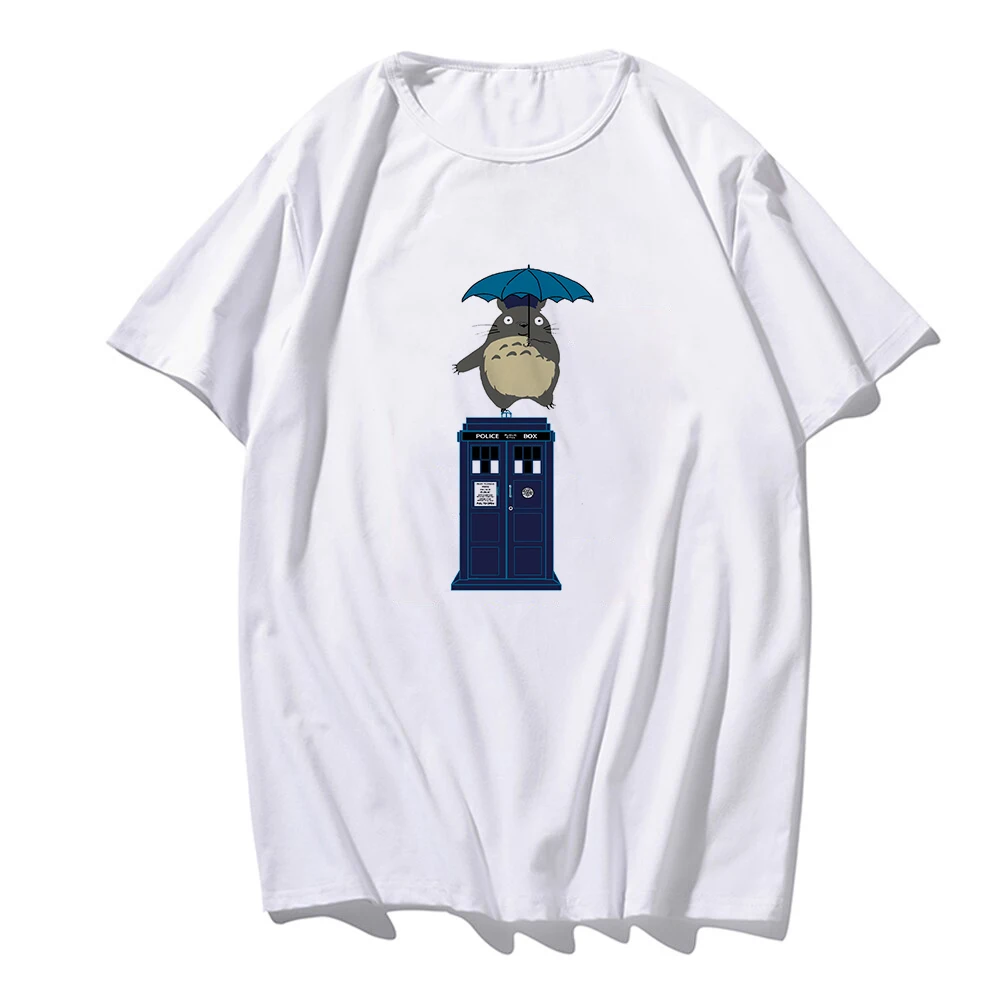 

New Women's White Tshirt Harajuku Doctor Tardis Totoro Printed Blouses Vogue Pretty Girl Clothing Leisure Female T-shirt Tops