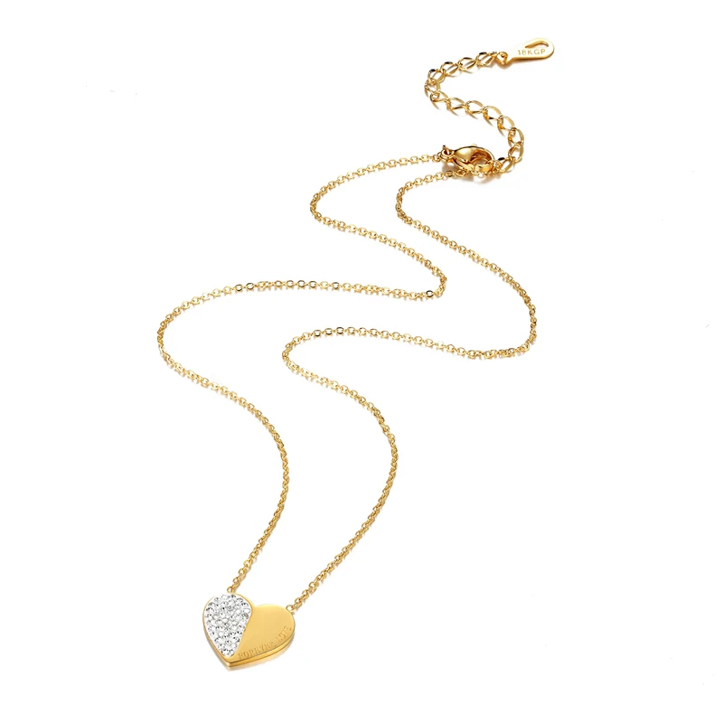 Цепочка с подвеской наполовину из титановой стали кристаллами и полугравировкой