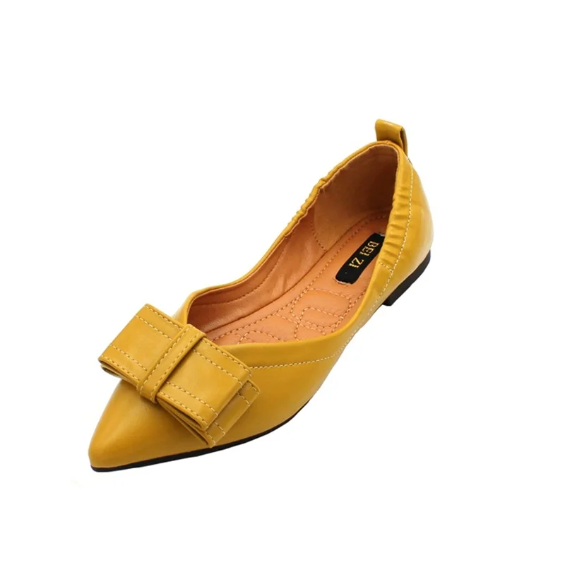 

2019 г. Весенне-осенняя Новая модная женская обувь в Корейском стиле полиуретановый бант туфли на плоской подошве с острым носком черного цве...