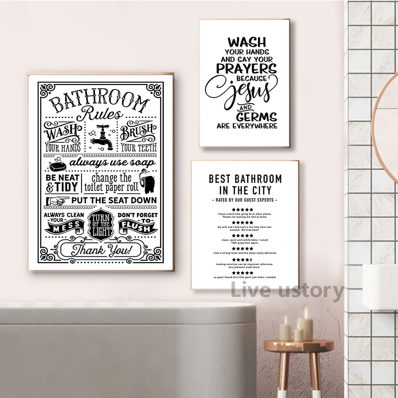 Bathroom Signs Print Vintage Decor Apothecary Quote Wall Art Canvas Painting Picture Rustic Sign Farmhouse Decoration |