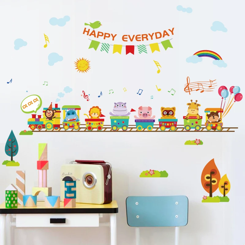 

Cartoon Animals Train PVC Wall Stickers For Baby Kids Rooms Decor Happy Everyday Vinyl Decals Children Bedroom Home Decoration
