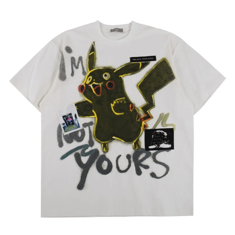 

High street trendsetter print short sleeve hip hop Street fun graffiti print short T-shirt for men and women