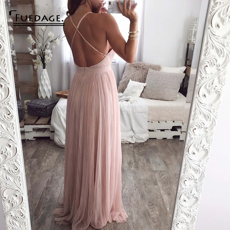 Fuedage/летнее Сексуальное Женское Сетчатое платье на тонких бретелях с глубоким