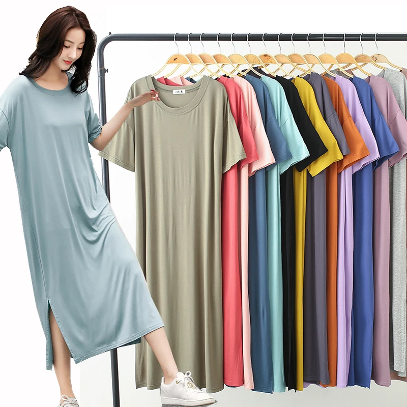 

New Ladies Basic Sleep Shirt Sexy Lingerie Solid Long Nightgown Modal Sleepwear Summer Loose Pregnant Nighty Nightdress