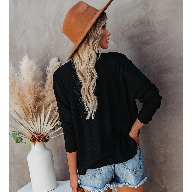 

2020 Women's Casual Solid Color Long-Sleeved V-neck T-Shirt Top Women Loose Irregular Pullover Tshirt Femme Blusas Oversized