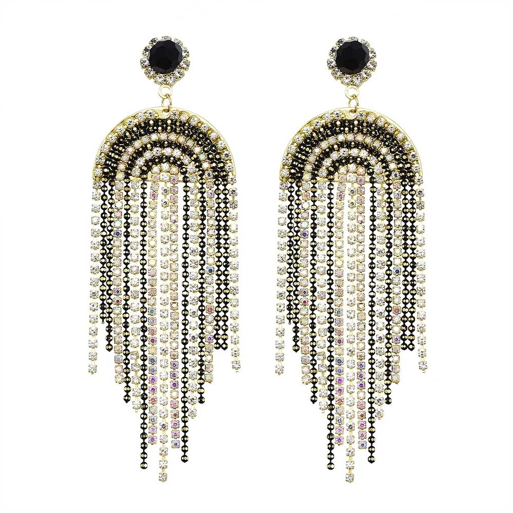 

Luxury Rhinestone Long Tassel Earrings Big Earrings Bridal Wedding Party Jewelry Pearl Crystal Drop Dangle Earrings For Women