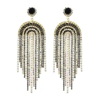 luxury rhinestone long tassel earrings big earrings bridal wedding party jewelry pearl crystal drop dangle earrings for women