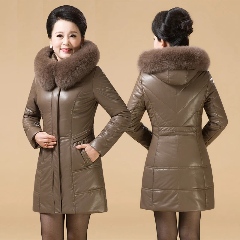 S-8xl Plus Size Middle-aged Elderly Women's Genuine Leather Jackets Real Fox Fur Coats Waterproof 2020 Elegant Thick Warm Parkas