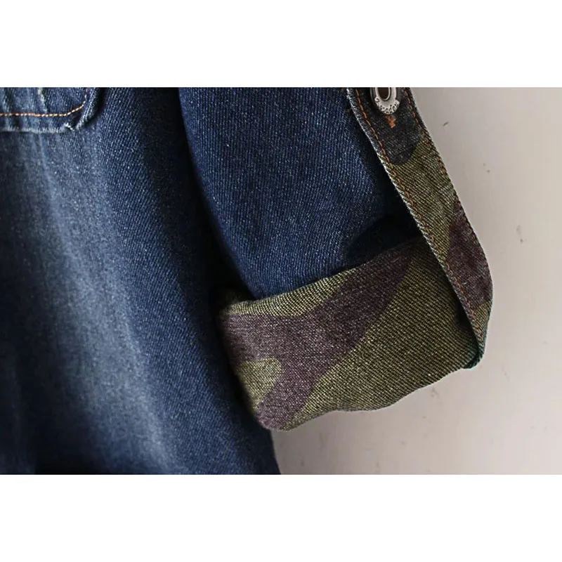 Тренчкот женский джинсовый с капюшоном модная длинная камуфляжная верхняя