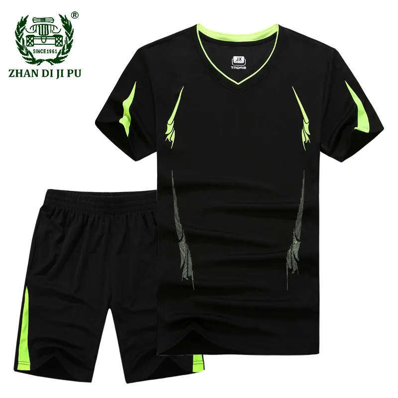 

Summer 2PC Set Men Plus Size Short Sleeve T Shirts Tops+ Shorts Suit Quick Dry Running Sportswear Set Short Sets Male Tracksuit