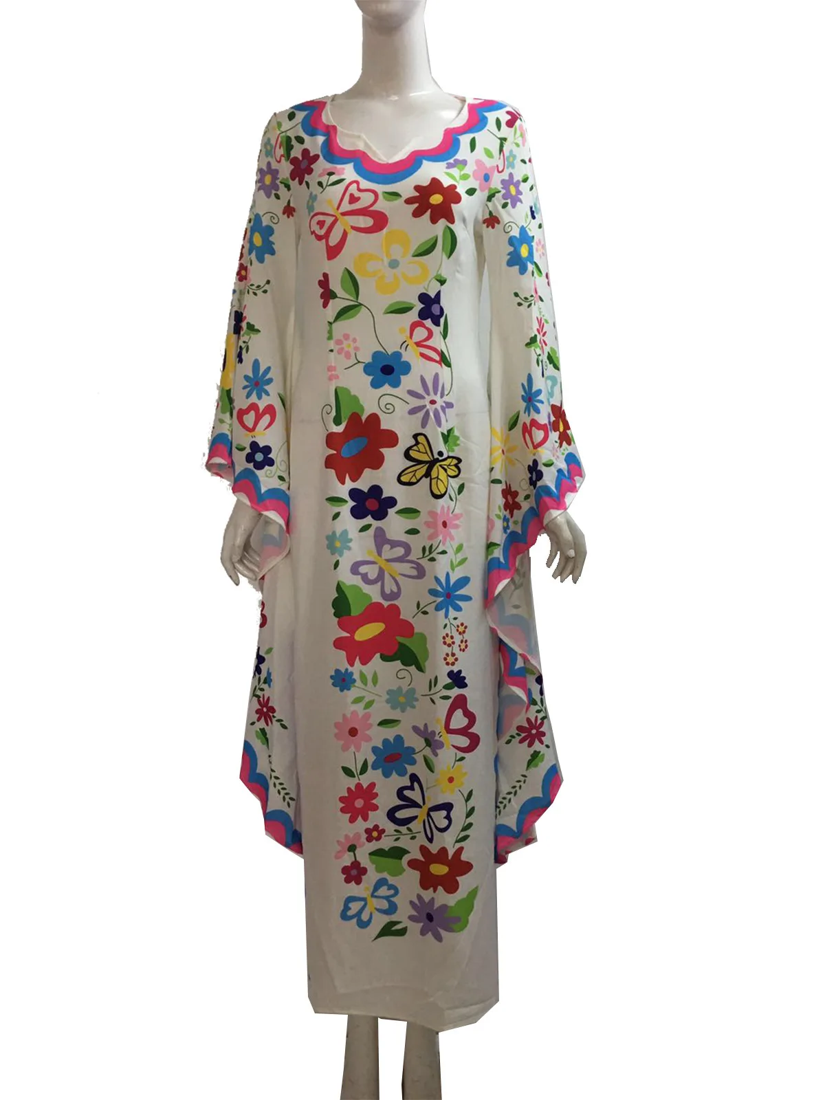 

Beach Exit Plus Size Cover Up Women Dress Autumn Winter Dress Bohemia Pop Bat Long Sleeve Print Acetate FMZXG Coverup Pareo For