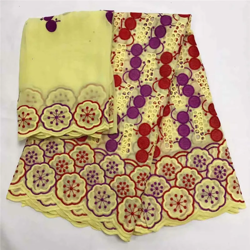 

Pretty Dress Set Mateiral 5Y African Cotton Lace Fabric With 2Y Swiss Voile Lace Fabric WCV7