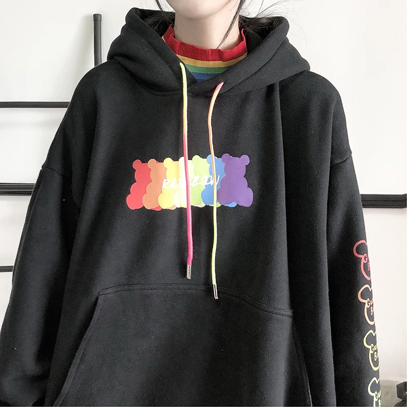 Shellsuning пальто для женщин толстовка с капюшоном радужные Лоскутные круглым