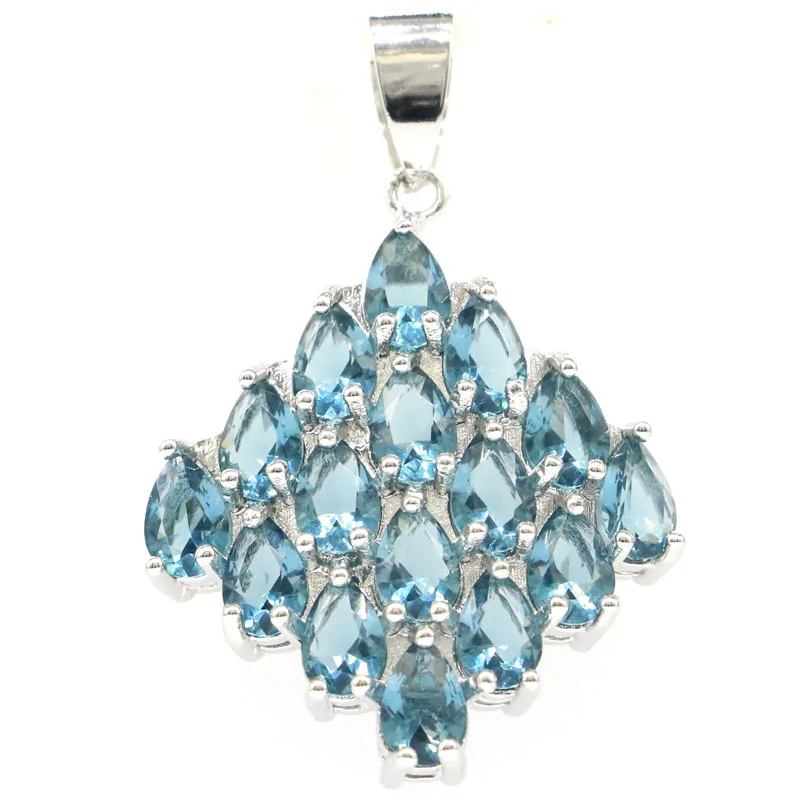 

38x25mm Princess Cut Created Violet Tanzanite London Blue Topaz For Women Fine Jewelry Silver Pendant Eye Catching