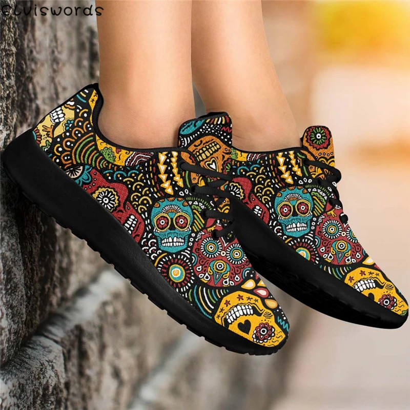 

Кроссовки ELVISWORDS женские с 3D принтом, Повседневные Удобные сетчатые сникерсы на плоской подошве, нескользящая обувь на шнуровке, с изображен...