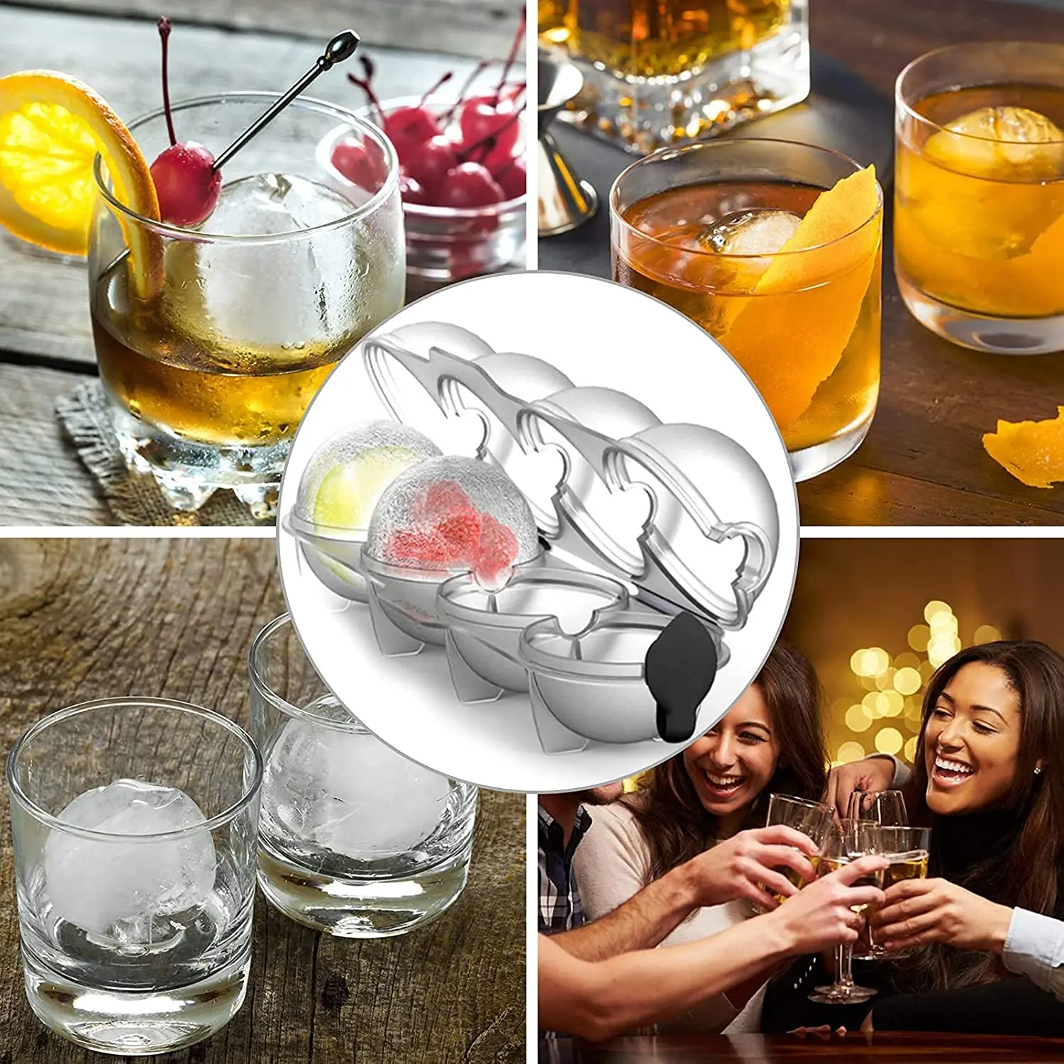 

Ice Ball Maker 4-hole DIY Ice Cream Maker Mold Whiskey Cocktail Cube Tray Round Ice Hockey Grid for Bar Party Drinking Tool