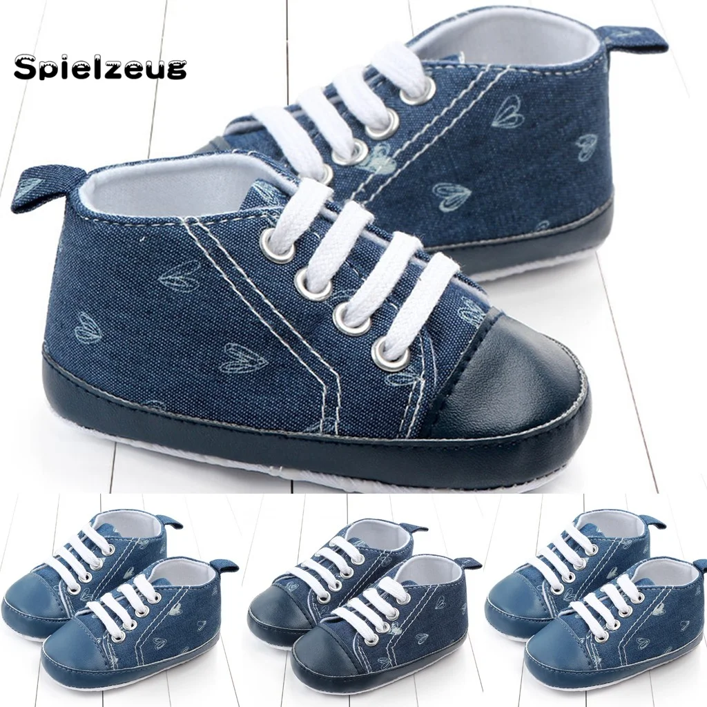 Обувь для новорожденных девочек и мальчиков на шнуровке джинсовая обувь с