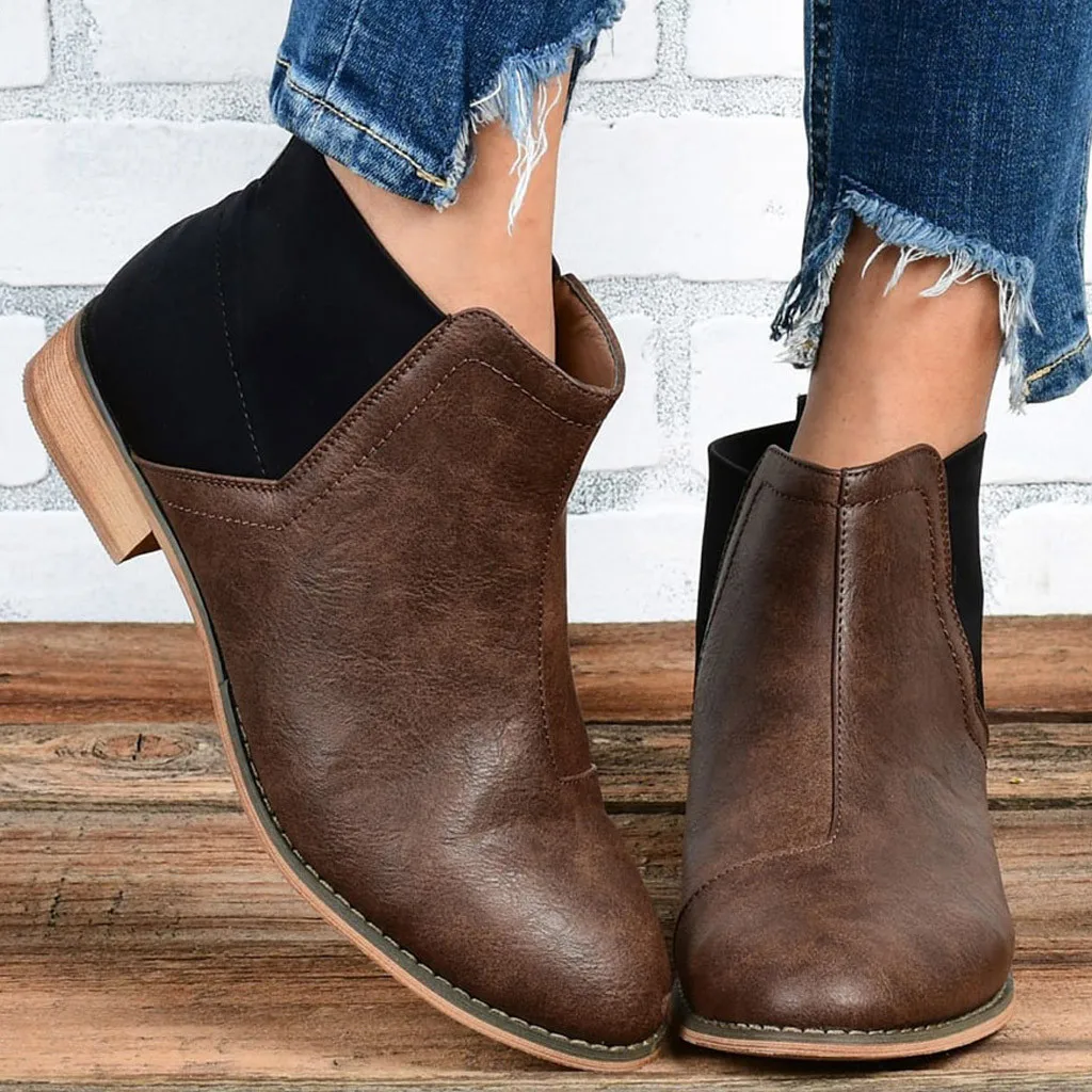 Модная женская обувь Suqare короткие Ботинки на каблуке без шнуровки хит продаж