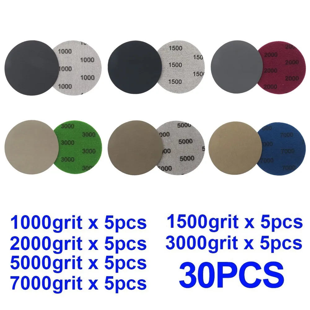 

1000 1500 2000 3000 5000 7000 Sanding Discs 3 Inch 30pcs 75mm Hook&Loop