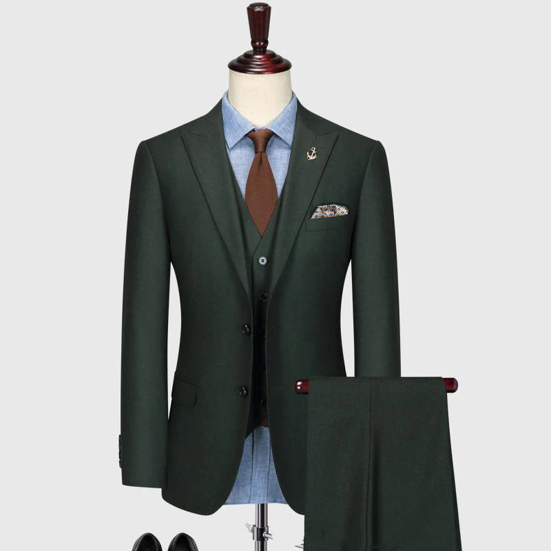 

Men's wool three-piece business suit dress Slim wedding suit suit Men's groom suit (jacket + pants + vest)