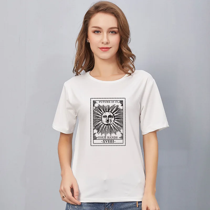 Футболка женская с принтом Солнца и Луны топ коротким рукавом в стиле Харадзюку