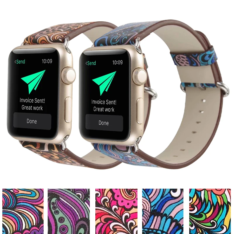 

Ремешок кожаный для Apple Watch Series 5 4 3 2 1, Модный стильный браслет с павлиньим хвостом для iWatch 38 мм 40 мм 42 мм 44 мм