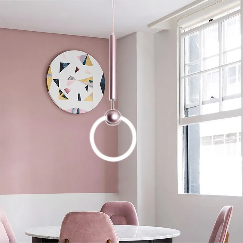 Nordic Art LED Loop Creative Concise Dining Room Pendant Light Cafe Restaurant Hanging Lights Lovely Led Lamp For Kid's | Лампы и