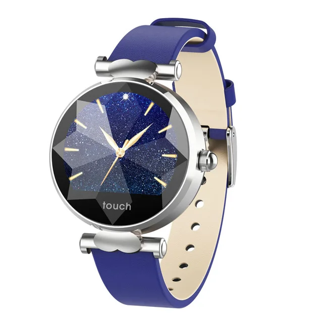 Blue Silver Leather Смарт-часы с монитором сердечного ритма для женщин, Bluetooth, модный умный браслет, фитнес-трекер, женские наручные часы - Цвет: Blue Silver Leather