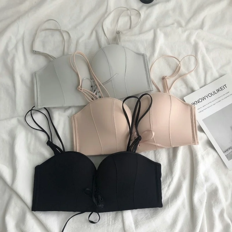 

Нижнее белье женское без бретелек, невидимый нескользящий бюстгальтер с чашками пуш-ап на груди, без косточек, на шнуровке, Осень-зима