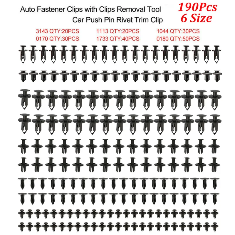 190 шт. 6 размеров Универсальный Автомобильный зажим с заклепками клипсы для