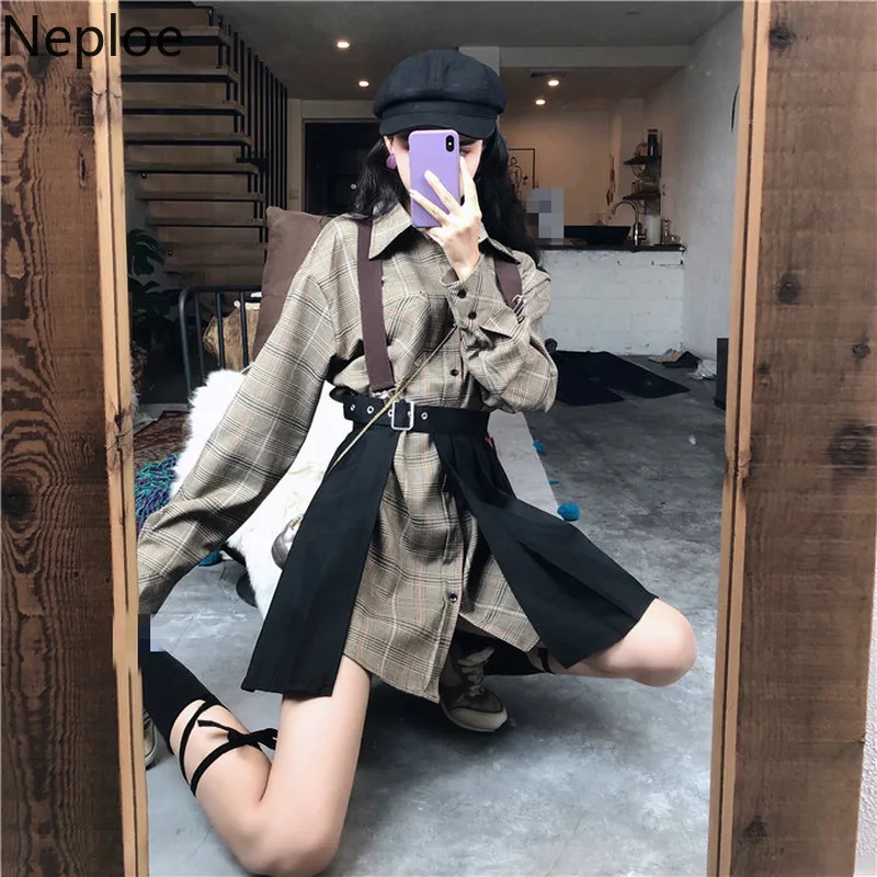 Комплект Neploe женский из 2 предметов клетчатая однобортная рубашка с отложным