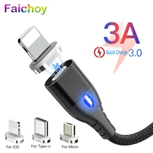 Магнитный кабель Micro USB 1 м 3 А для iPhone Samsung зарядка Type c магнитное