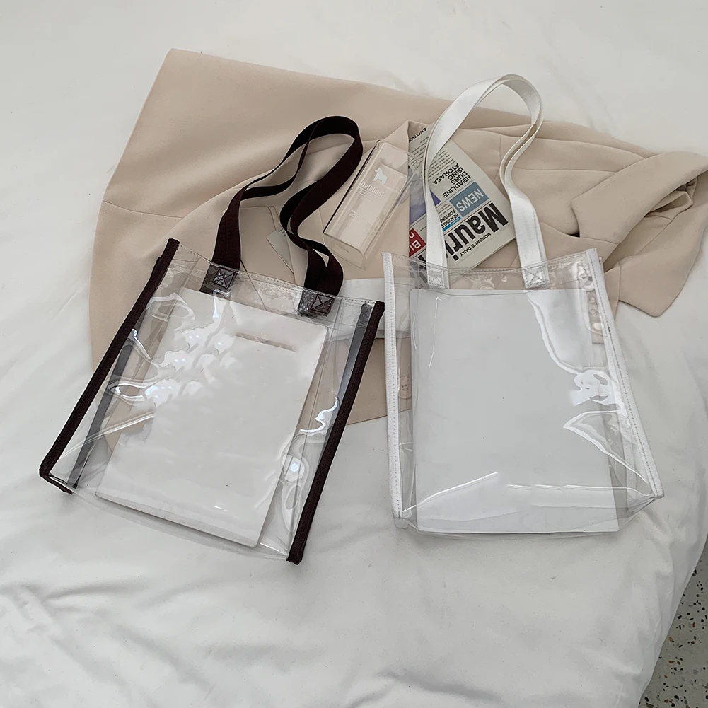 

2021 Летние повседневные прозрачные модные женские сумки на плечо из ПВХ, повседневные вместительные женские сумки-тоуты для покупок