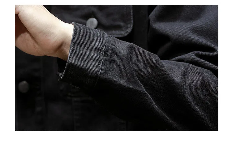 Idopy Мужская черная джинсовая куртка карго осень-зима в винтажном стиле Узкие