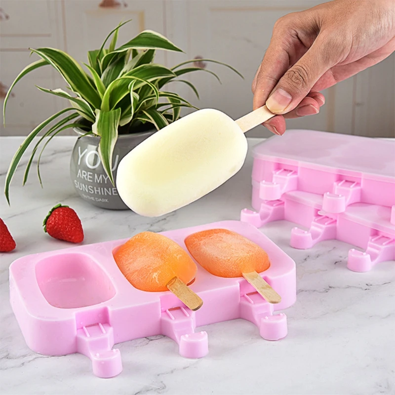 

DIY Frozen Dessert Ice Moulds with Lid 2 PCS Ice Silicone Moulds Easy Cleaning Cream Mould with 100 Wooden Sticks