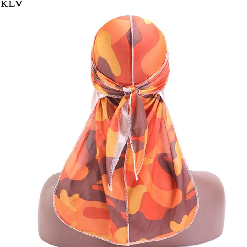 

Unisex Imitation Silk Durag Pirate Cap Contrast Color Camouflage Bandana Turban Hat Long Tail Cycling Beanie Headwrap