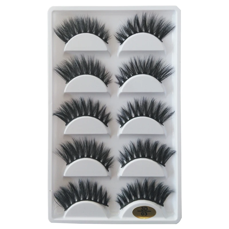 5 пар 3D ресницы из искусственной норки оптом полоски черные многоразовые
