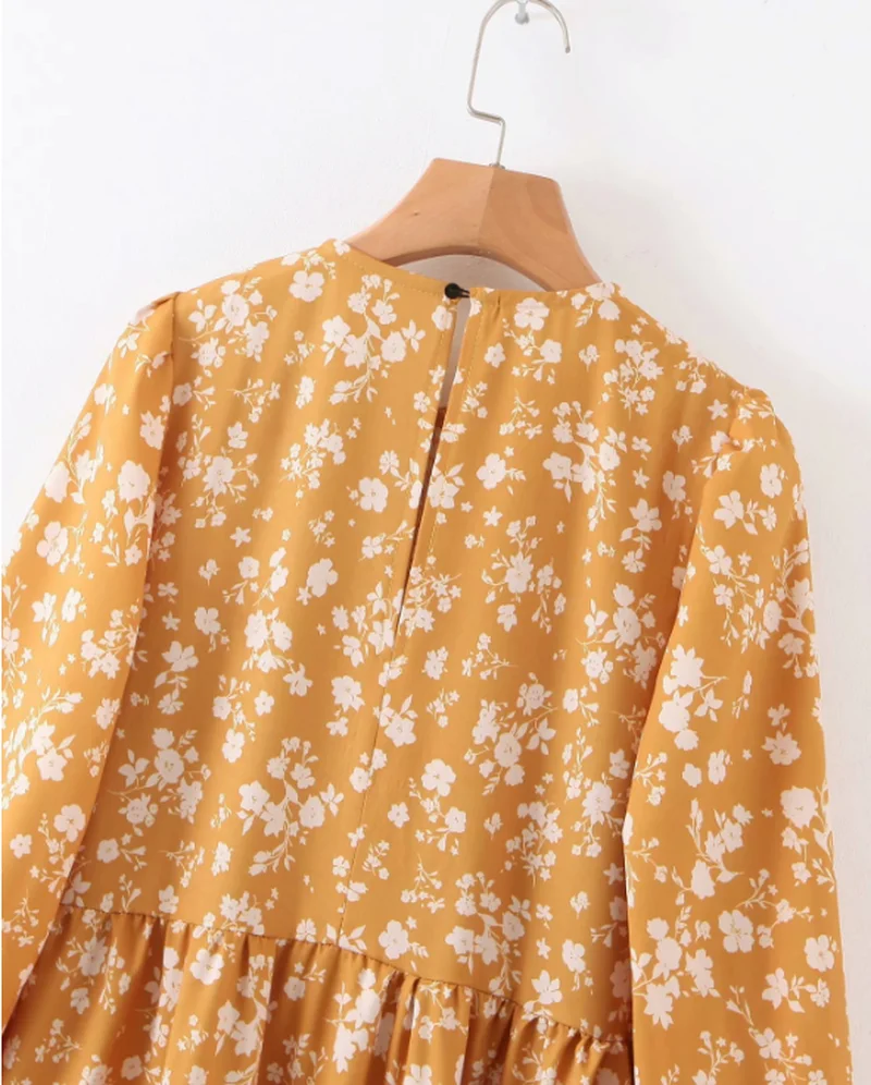 

2021 Blue Floral Printed Women zar vadiming sheining Dress Long Sleeve Womens Dresses