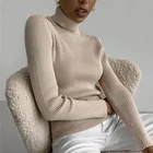 Модный женский вязаный свитер в рубчик, вязаный базовый пуловер для похудения, женские мягкие Пуловеры с высоким воротником, женский свитер