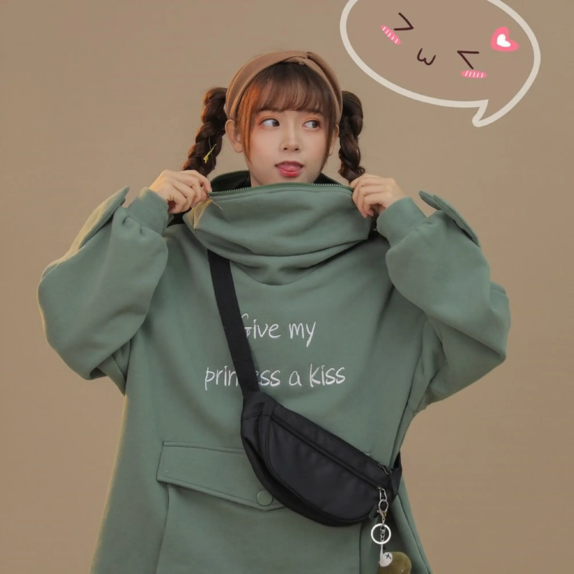 

Autumn Women Hoodies Sweatshirt Winter Casual Loose Harajuku Letters Print Lovely Frog Thicken Female Pullover Coat Pullover Top