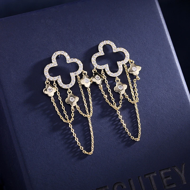 

2021 New Popular Design 14K Real Gold Temperament Flowers Earrings for Women Charm Jewelry S925 Silver Needle Shiny Zircon Stud
