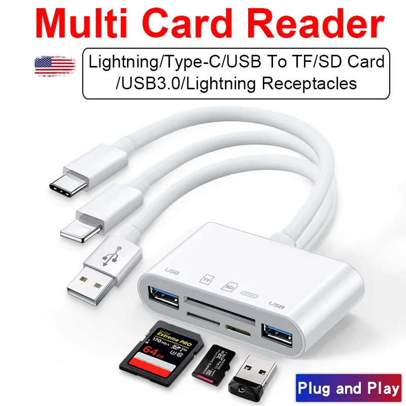 Адаптер OTG USB для камеры устройство чтения TF карт с lightning на micro SD iphone ipad apple ios 13