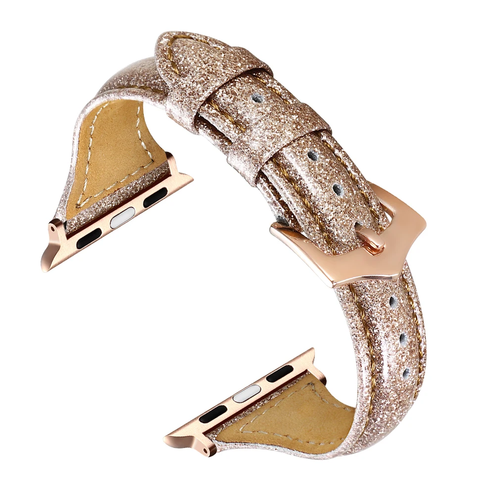 

Slender Bright Leather Bracelet for Apple Watch Band Series 6/SE/5/4/3/2 Girls/Women Fashion Strap for iWatch 44MM 40MM 42/38MM