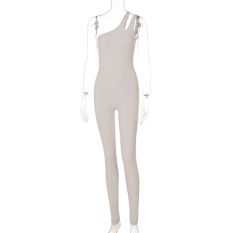 

Sexy Sporty Cut Out One Shoulder Bodycon Jumpsuit Women Summer 2021 Athleisure One Piece Outfit Ladies Romper