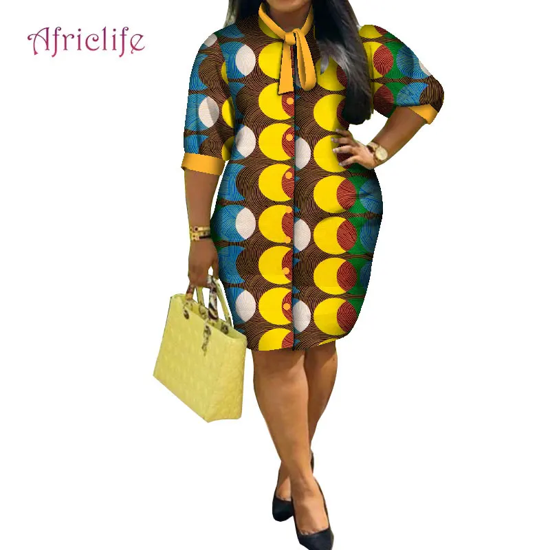 

Summer African Dress Women Bow Collar Elegant Lady Clothes WY8193