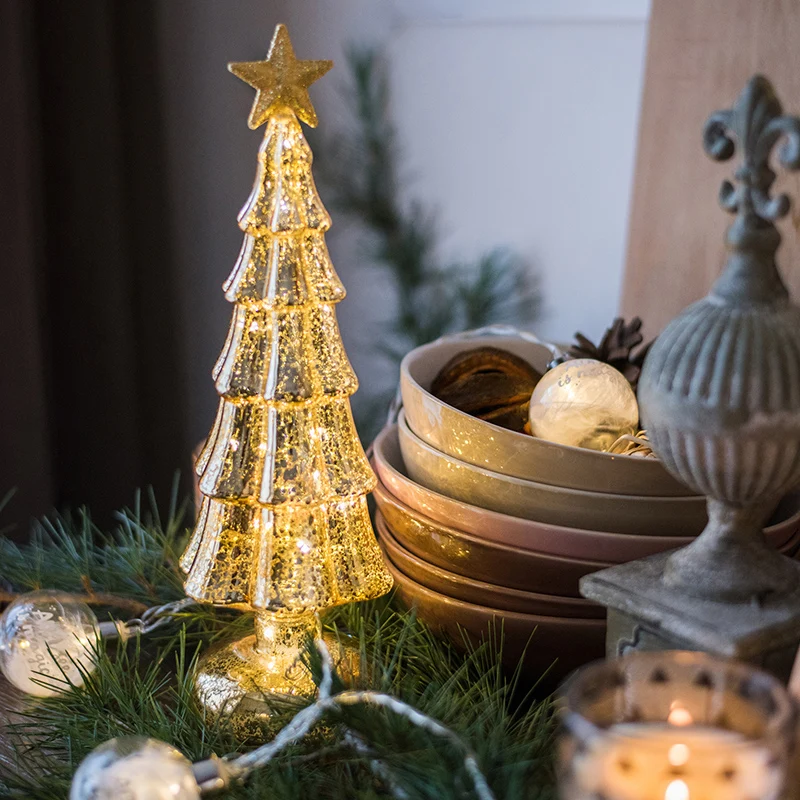 

Glass Christmas Tree Decoration Ornaments Shining Lighting Night Light Romantic Holiday Atmosphere Party Window Decor