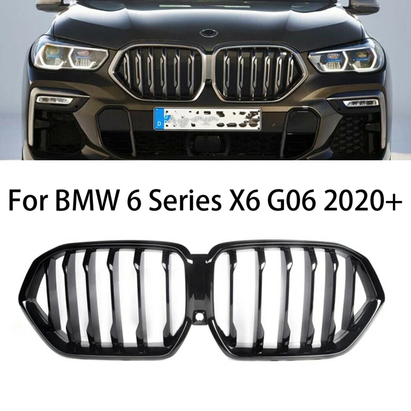 

For BMW X6 X6M G06 F96 2020 2021 2022 Gloss Black Singal Slat ABS Front Kidney Grille Hood Grills Radiator Grill Car Styling