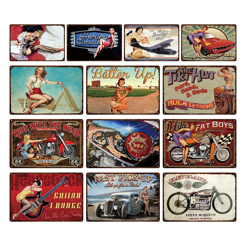 Автомобиль с сексуальной леди оловянный плакат металлический знак винтажная