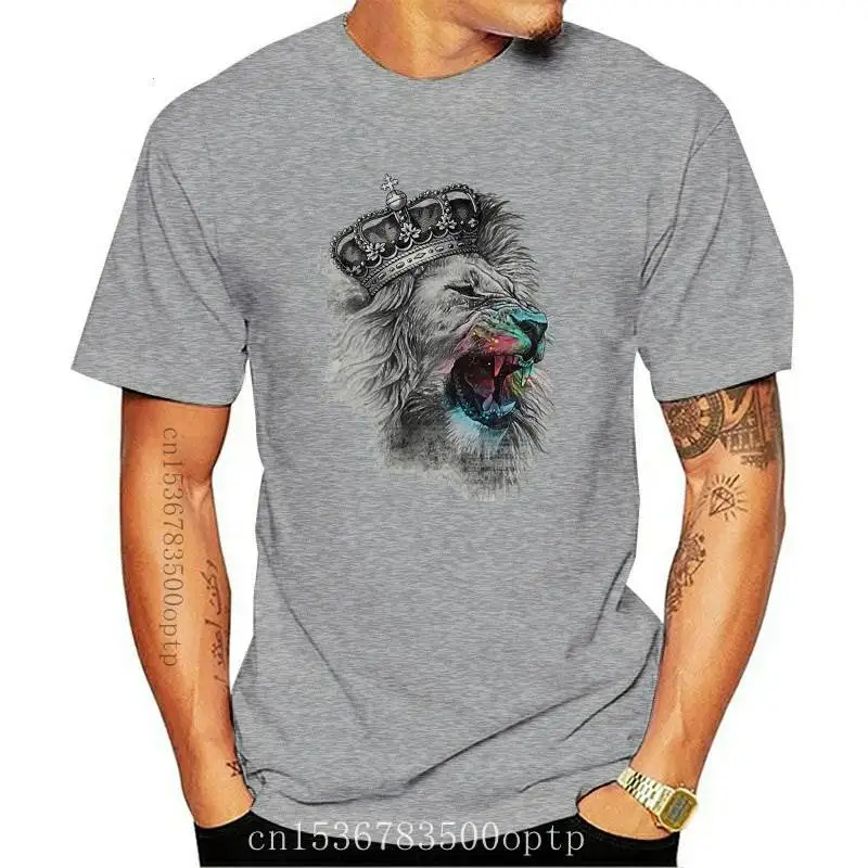 

New 2021 King Lion Grey T-shirt For Men 2021 Arrival 3D Painting Summer Tops Stylish Animal Designer Tee Shirt Horror Style