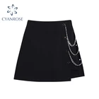 Женская короткая юбка с высокой талией, трапециевидная юбка в готическом стиле, винтажная черная мини-юбка с цепочкой в английском стиле, нестандартная, лето 2021